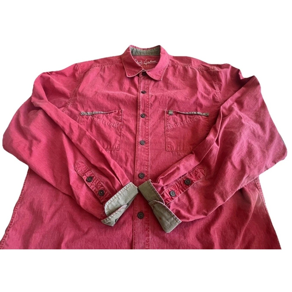 Robert Graham Solid Red Green Trim Button Up Size Large L Vintage